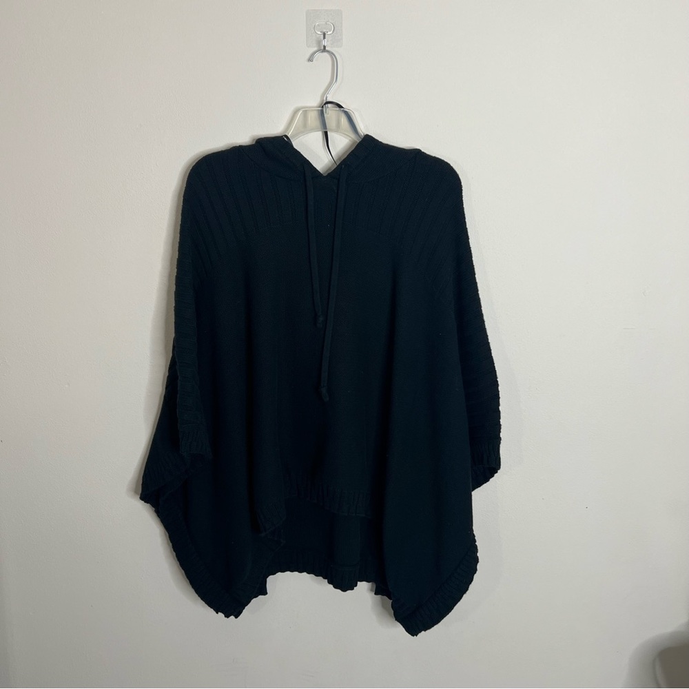 DKNY Black Hooded Poncho 18/20 | Oversized Soft Knit Fall Layering Cape